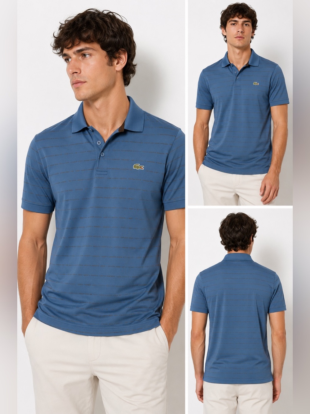 Lacoste Men’s Blue Striped Piqué Polo with Contrast Trim